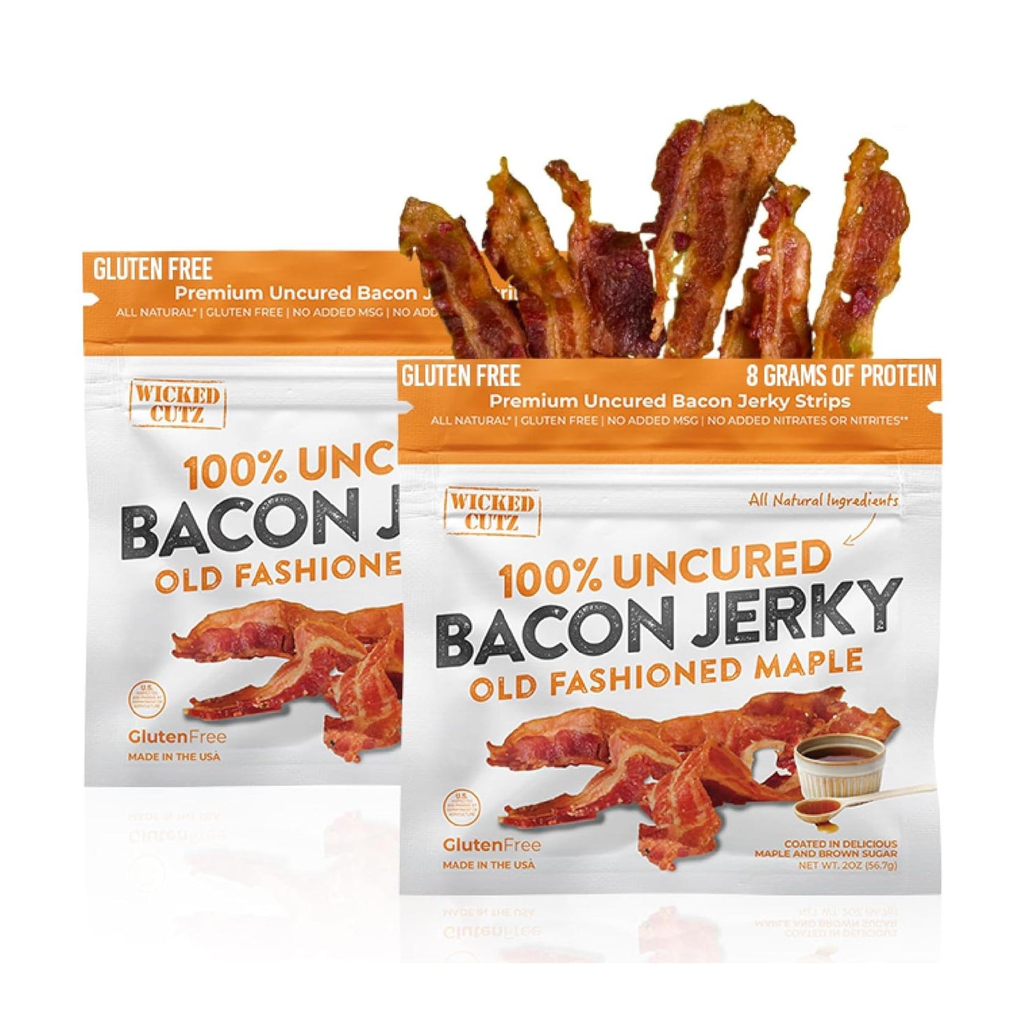 Old Fashioned Maple Bacon Jerky - Tender, Uncured, 16g Protein (2 Bags)