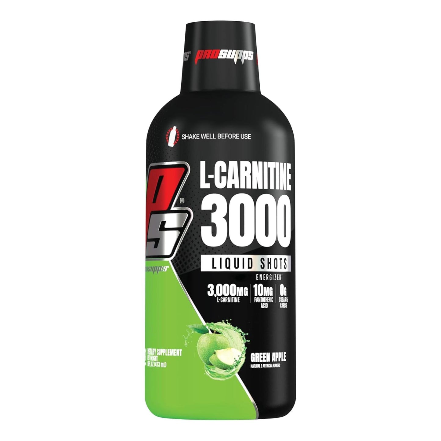 ProSupps L-Carnitine 3000 Liquid Shots for Performance & Recovery (31 Servings, Green Apple)