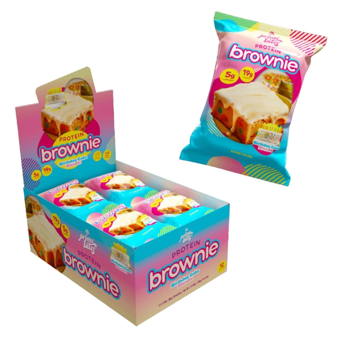 Prime Bites Protein Brownie - High Protein, Low Sugar (12 Bars, Birthday Cake)