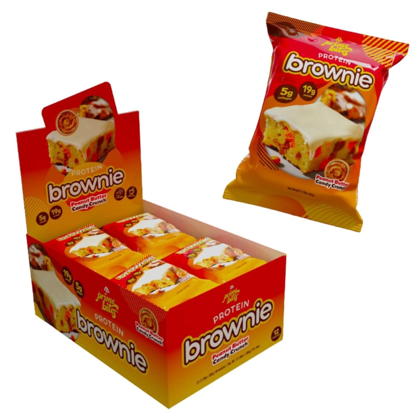 Prime Bites Protein Brownie - High Protein, Low Sugar (12 Bars, Peanut Butter)