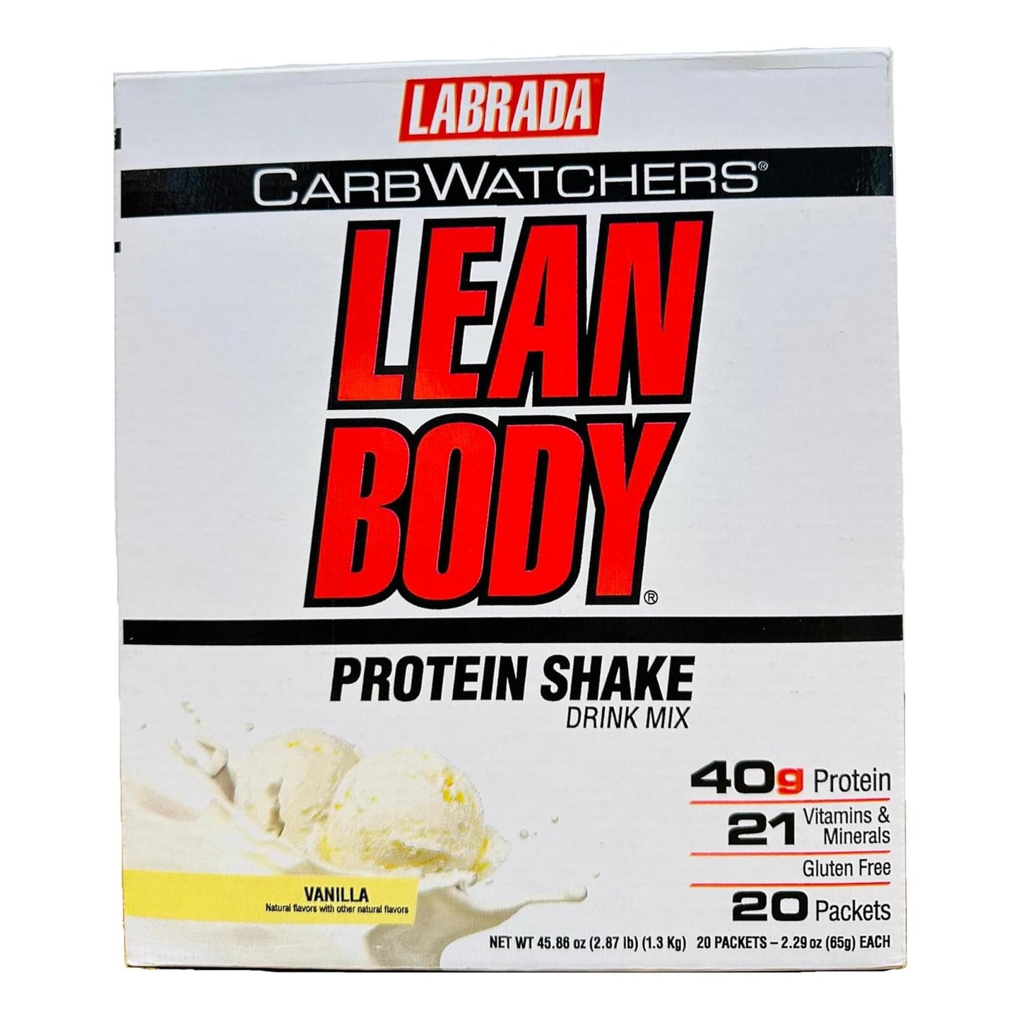 Lean Body Carb Watchers Vanilla Meal Shake, 40g Protein, Gluten-Free (20ct)