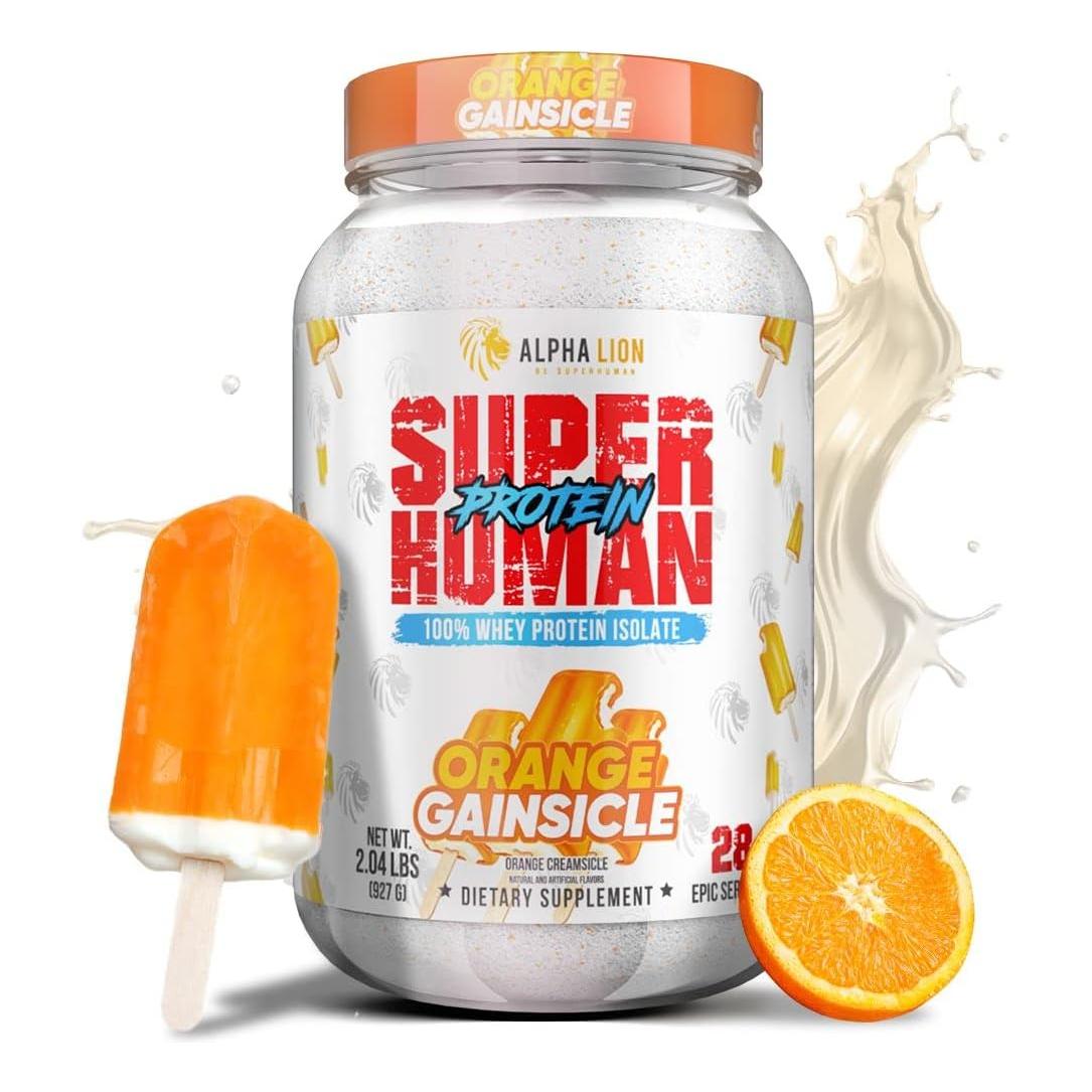 ALPHA LION Superhuman Whey Protein Powder for Muscle Recovery (28 Servings, Orange Gainsicle)