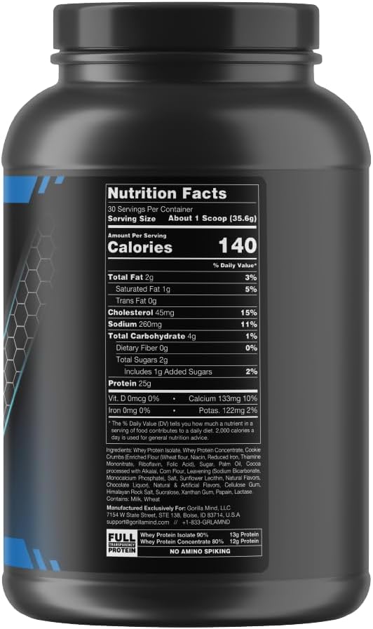 Gorilla Mode Cookies & Cream Whey Protein (30 Servings, 25g Protein)