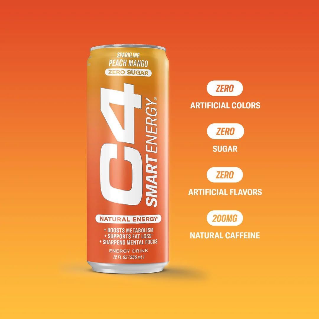 Cellucor C4 Smart Energy Drink, Sugar-Free & Nootropic, Strawberry Guava (12 Oz, 12 Pack)