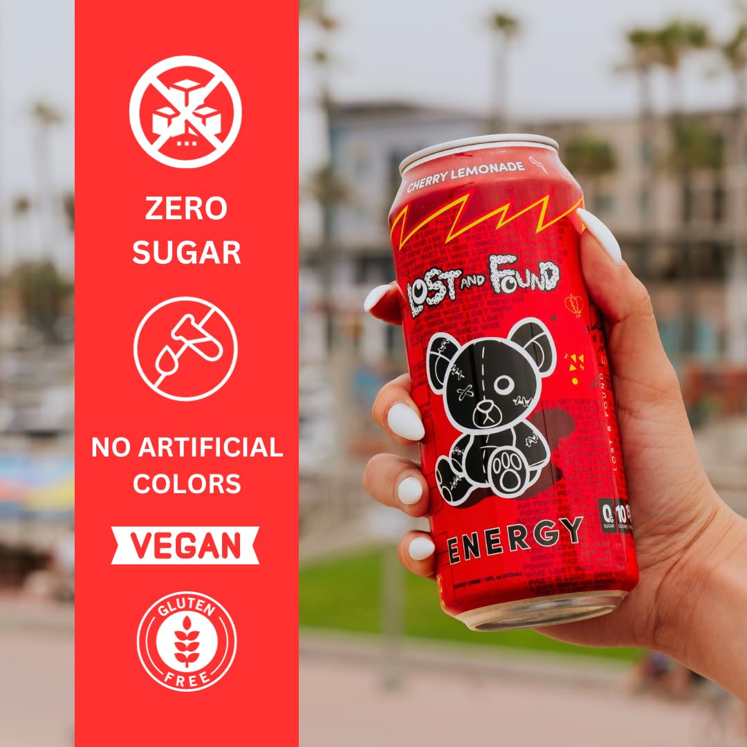 Lost and Found Sugar-Free Energy Drink, 150mg Caffeine, Vegan (12-Pack, 16oz)