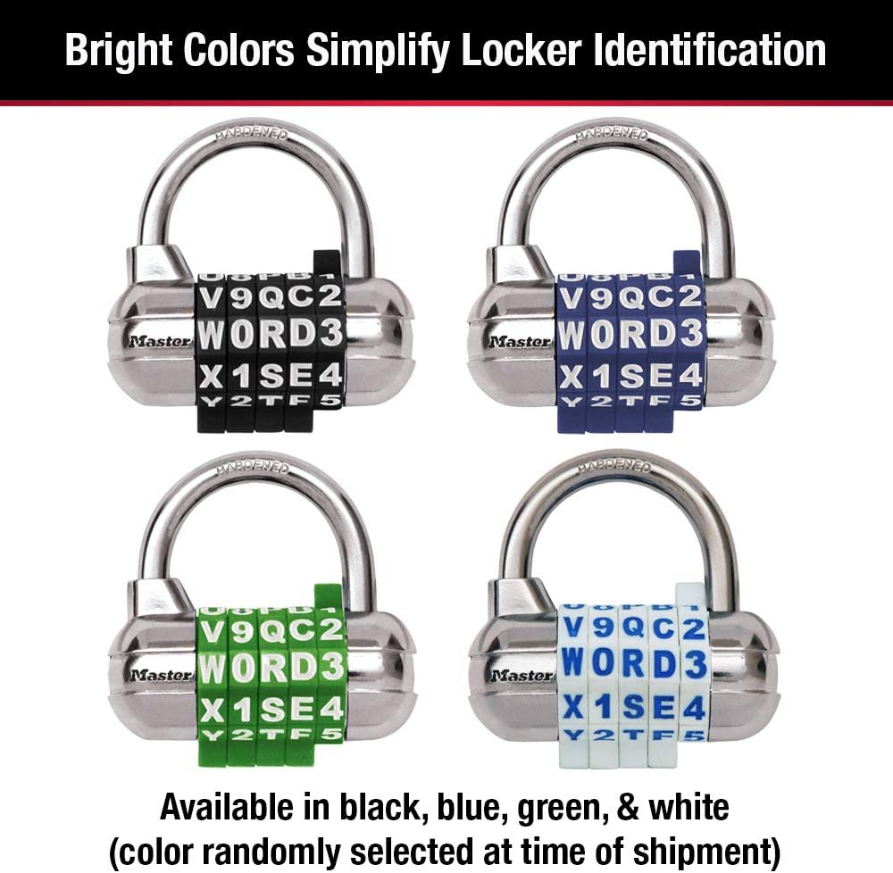 Master Lock Word Combo Padlock, Set Your Own, Assorted Colors (1 Pack)