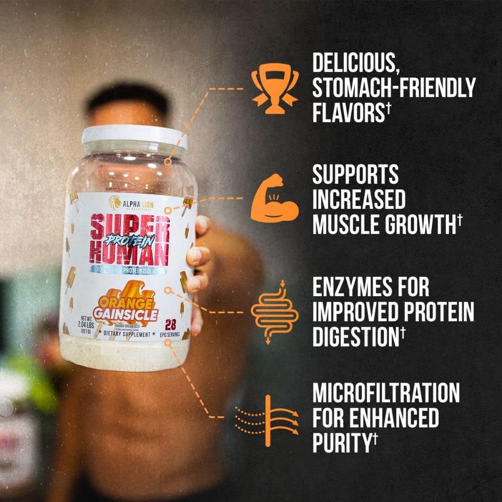 ALPHA LION Superhuman Whey Protein Powder for Muscle Recovery (28 Servings, Orange Gainsicle)