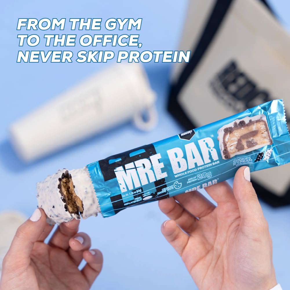 REDCON1 MRE Protein Bar, Cookies N' Cream - 20g Protein, Low Sugar (12 Bars)