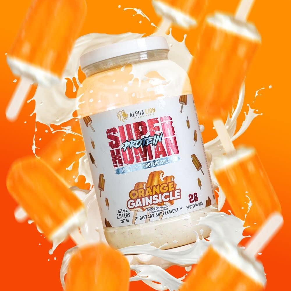 ALPHA LION Superhuman Whey Protein Powder for Muscle Recovery (28 Servings, Orange Gainsicle)