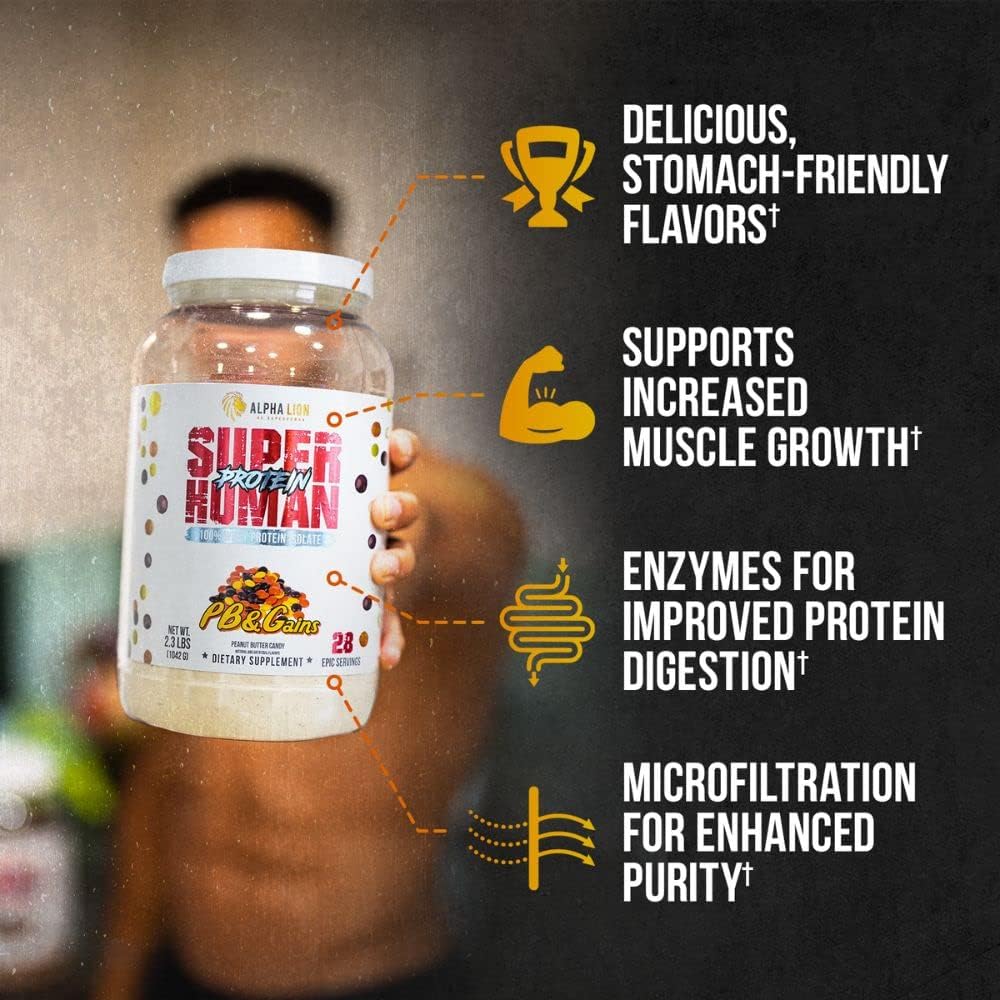 ALPHA LION Superhuman Whey Protein Powder for Muscle Recovery (28 Servings, PB & Gains)