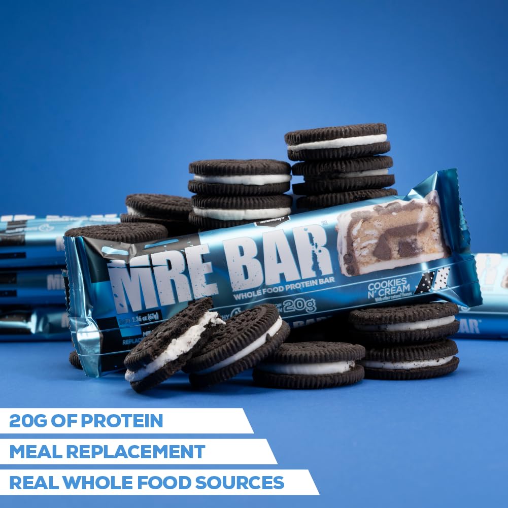 REDCON1 MRE Protein Bar, Cookies N' Cream - 20g Protein, Low Sugar (12 Bars)