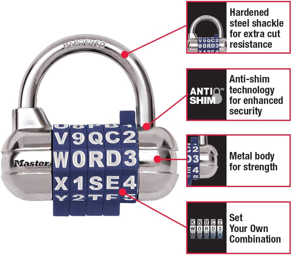 Master Lock Word Combo Padlock, Set Your Own, Assorted Colors (1 Pack)