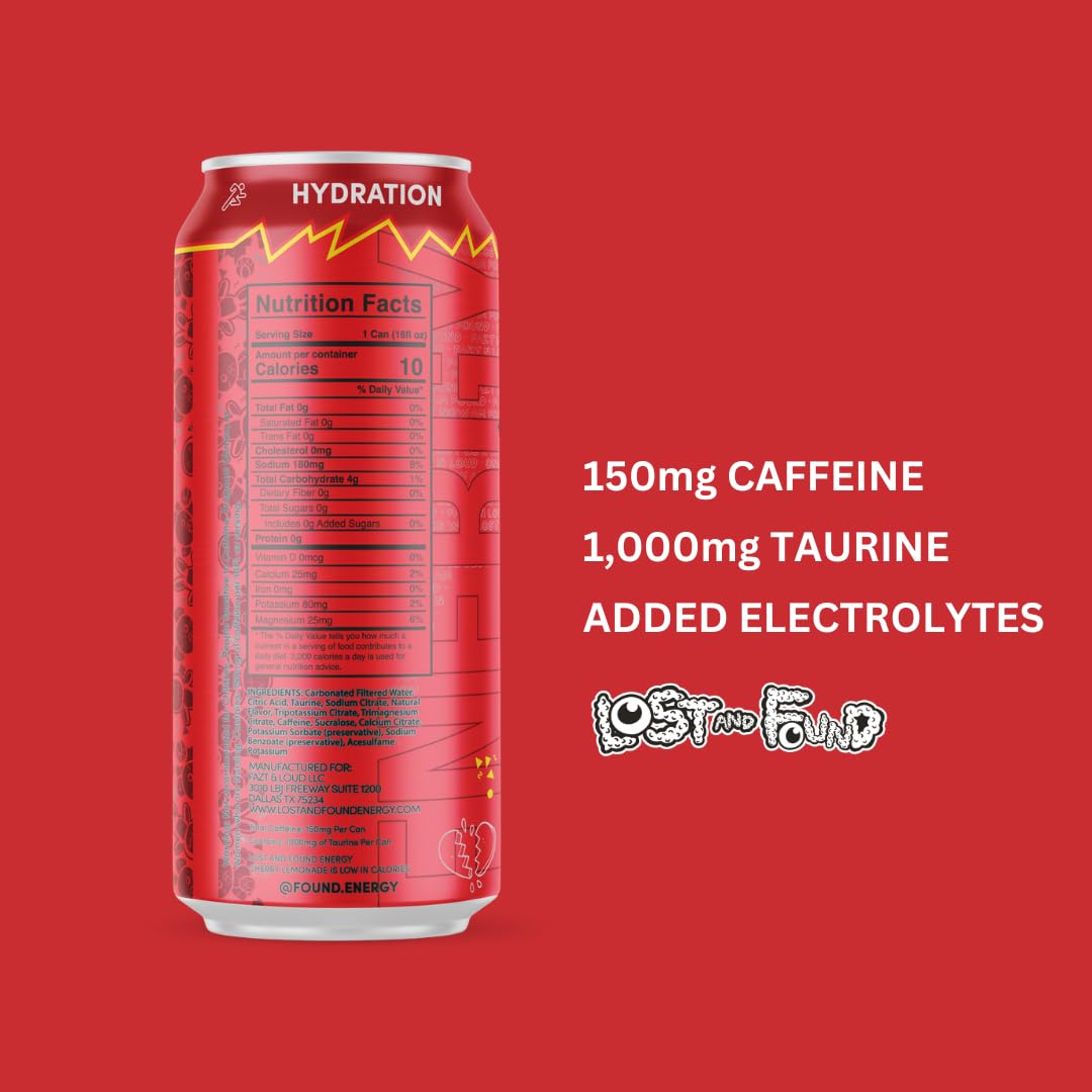 Lost and Found Sugar-Free Energy Drink, 150mg Caffeine, Vegan (12-Pack, 16oz)