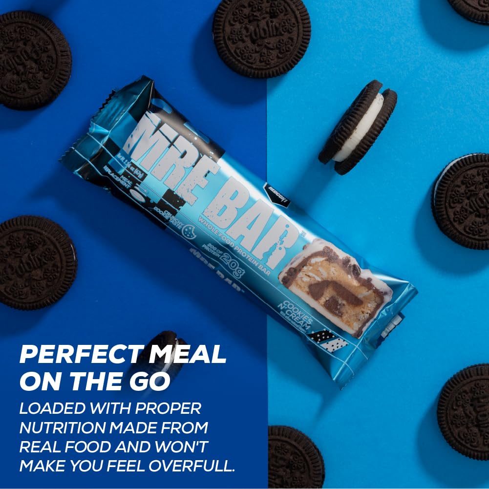 REDCON1 MRE Protein Bar, Cookies N' Cream - 20g Protein, Low Sugar (12 Bars)