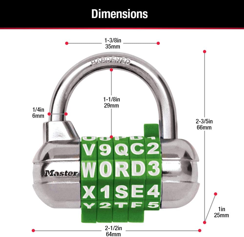 Master Lock Word Combo Padlock, Set Your Own, Assorted Colors (1 Pack)