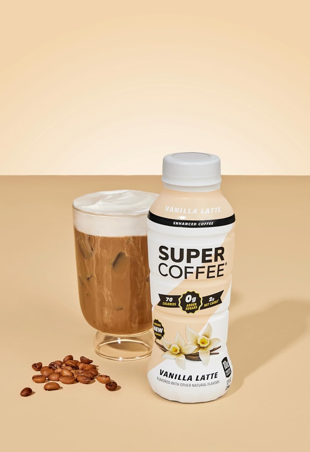 Super Coffee Vanilla Latte, Keto, Low Carb, 10g Protein (12oz, Pack of 12)