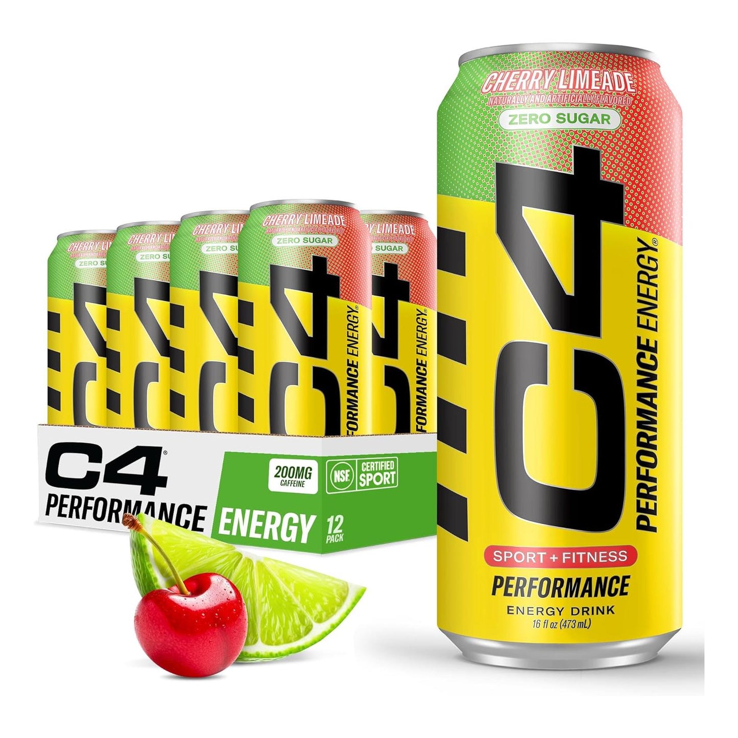 C4 Original Cherry Limeade Energy Drink, Sugar-Free, No Dyes (16oz, Pack of 12)