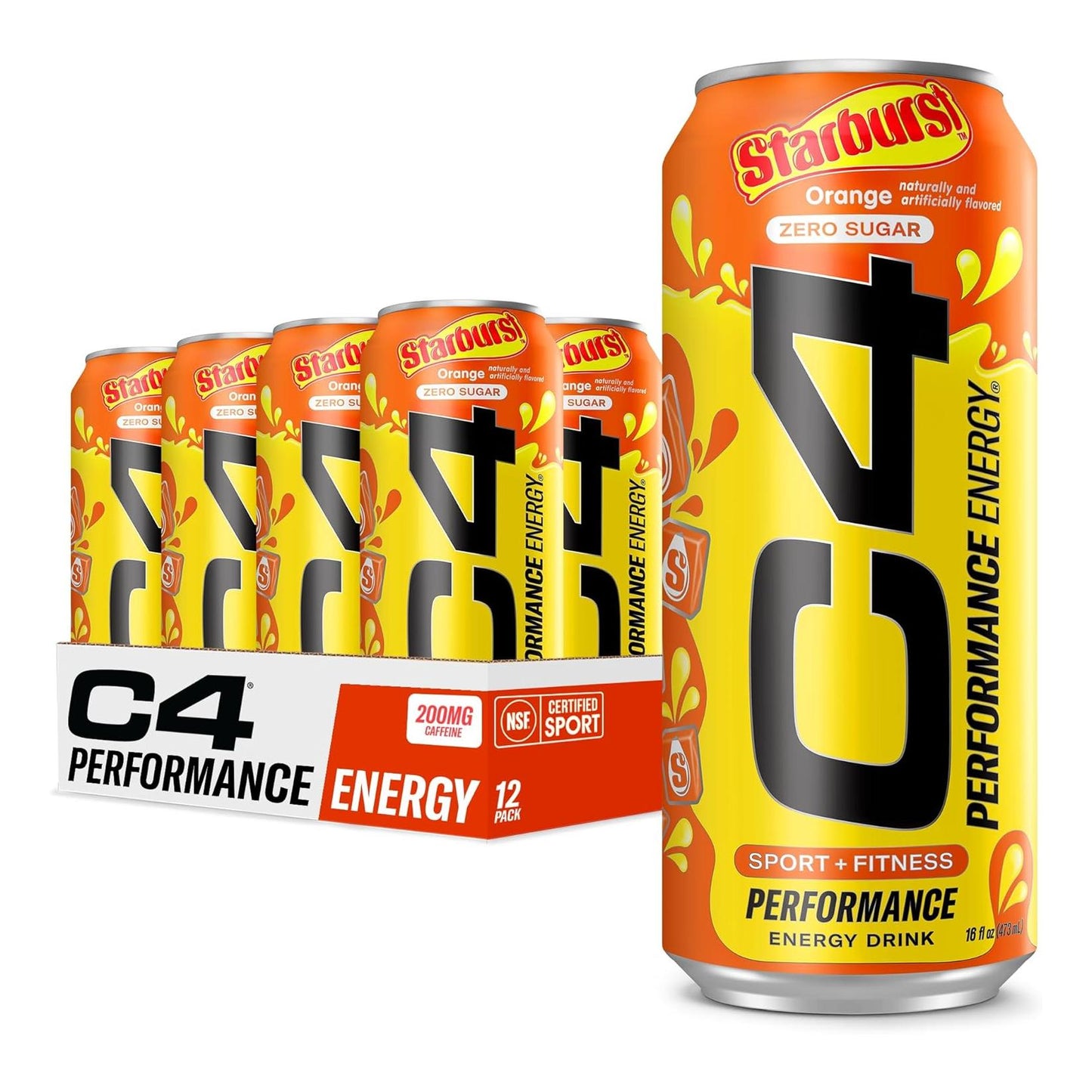 Cellucor C4 Starburst Orange Energy Drink, Zero Sugar, 200mg Caffeine (16oz, 12 Pack)