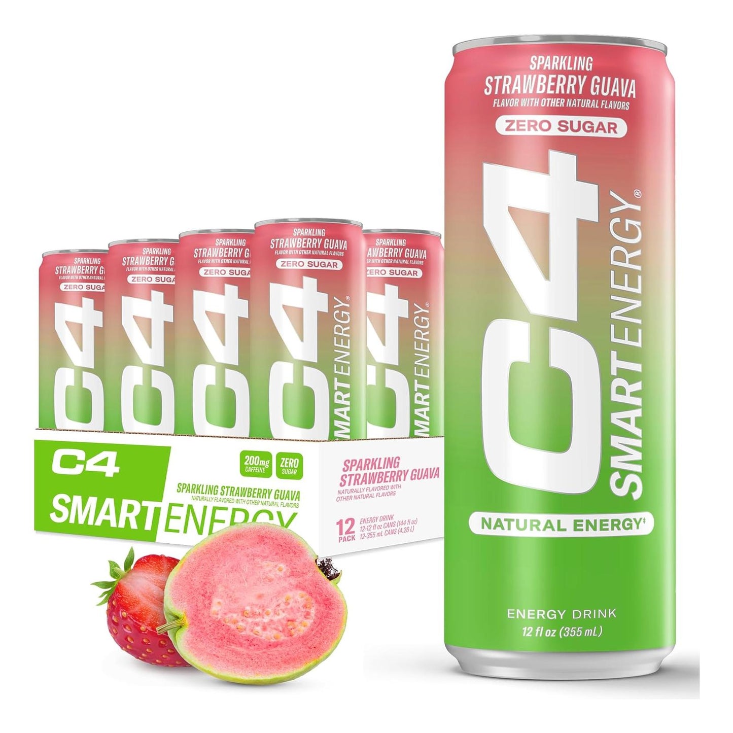 Cellucor C4 Smart Energy Drink, Sugar-Free & Nootropic, Strawberry Guava (12 Oz, 12 Pack)