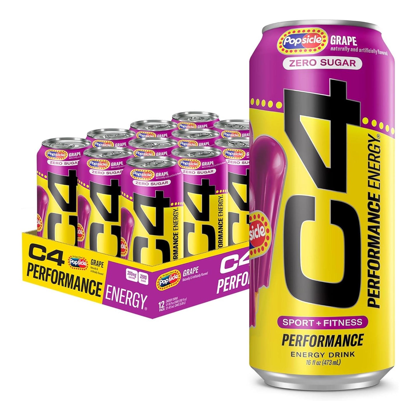 Cellucor C4 POPSICLE Grape Energy Drink, Sugar-Free Pre-Workout (16 Oz, Pack of 12)