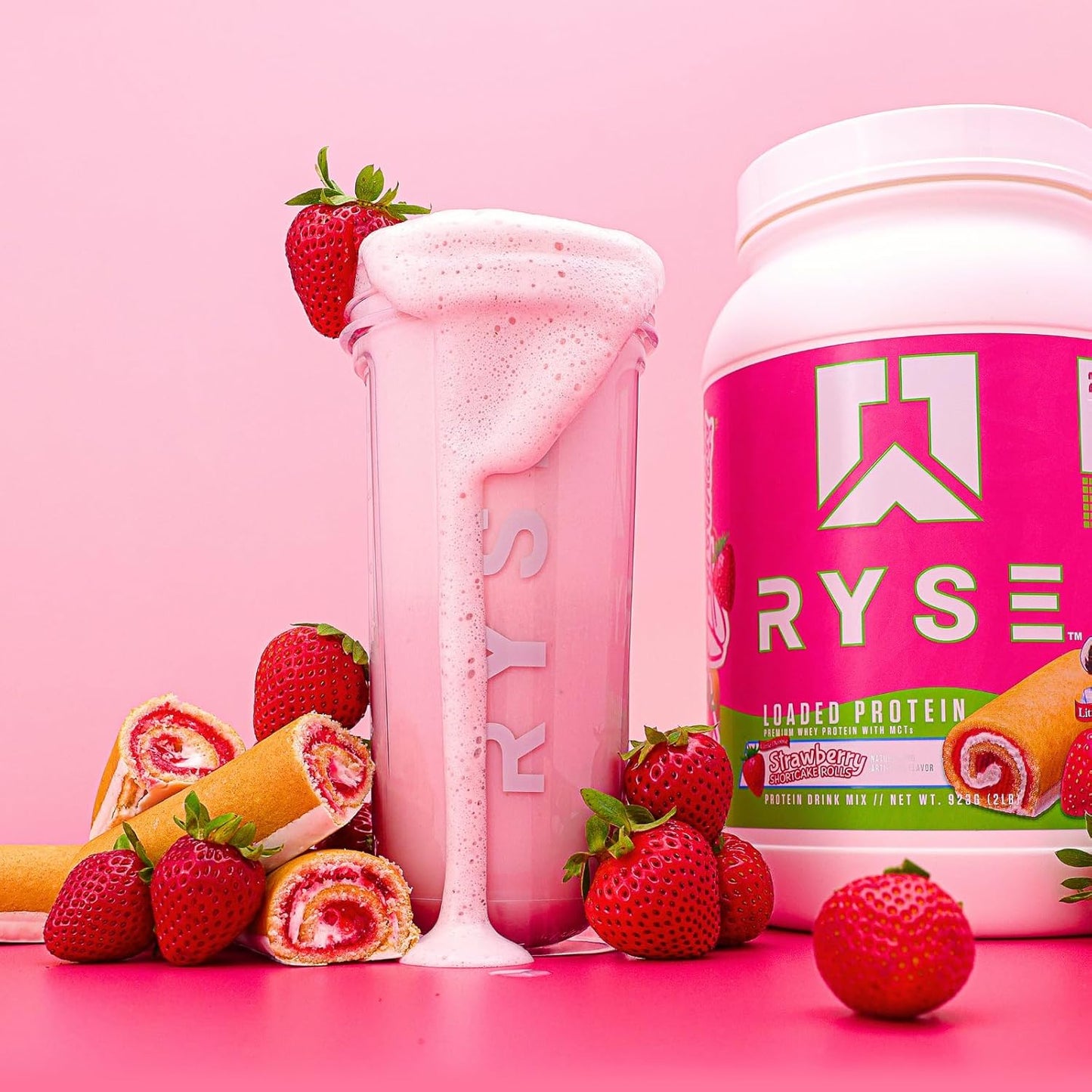 Ryse Loaded Protein Powder, 25g Whey, Prebiotics & MCTs (Strawberry, 27 Servings)