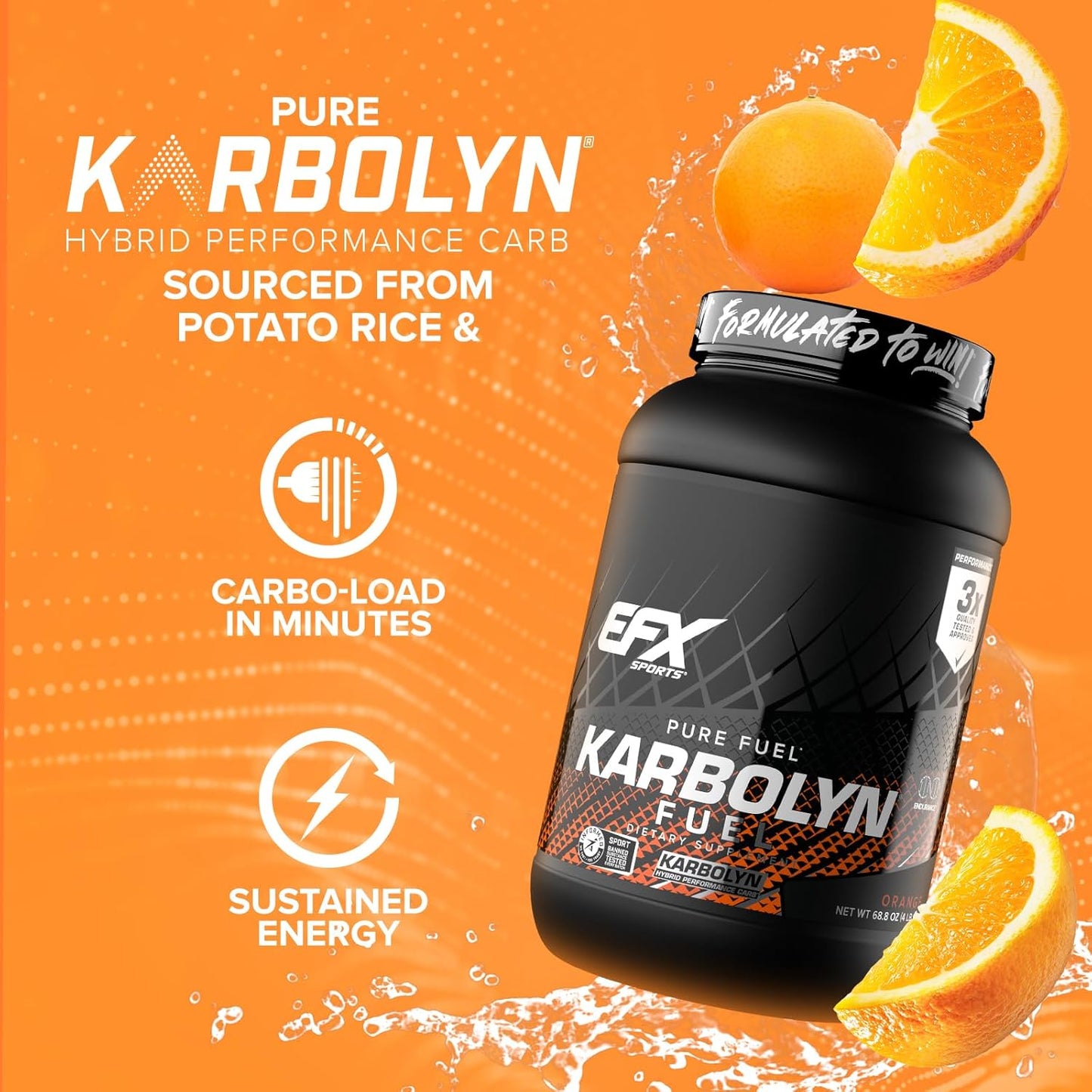 EFX Sports Karbolyn Fuel - Fast Absorbing Carb Powder for Energy & Recovery (37 Servings, Orange)