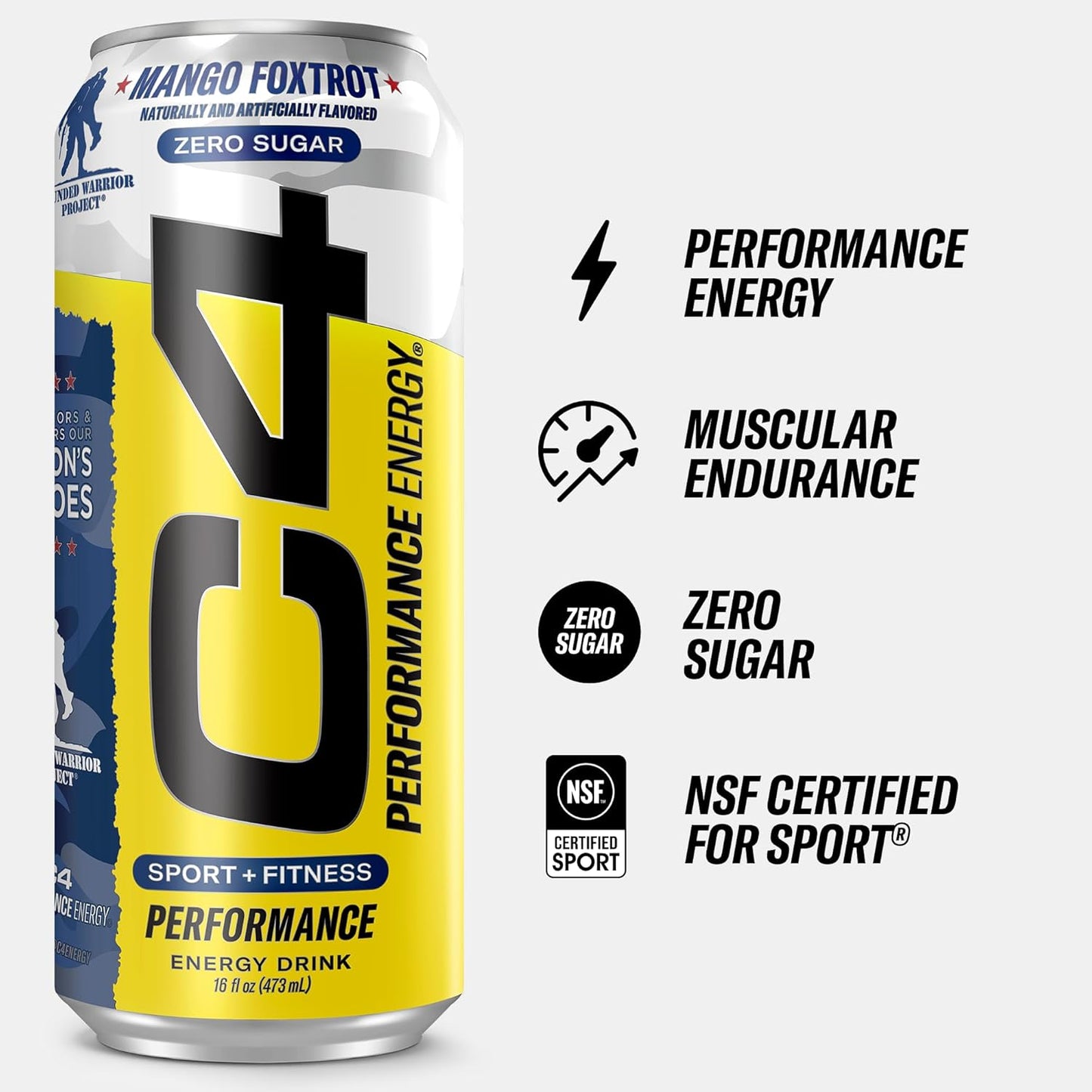 Cellucor C4 Mango Foxtrot Energy Drink, Zero Sugar, 200mg Caffeine (16oz, 12 Pack)