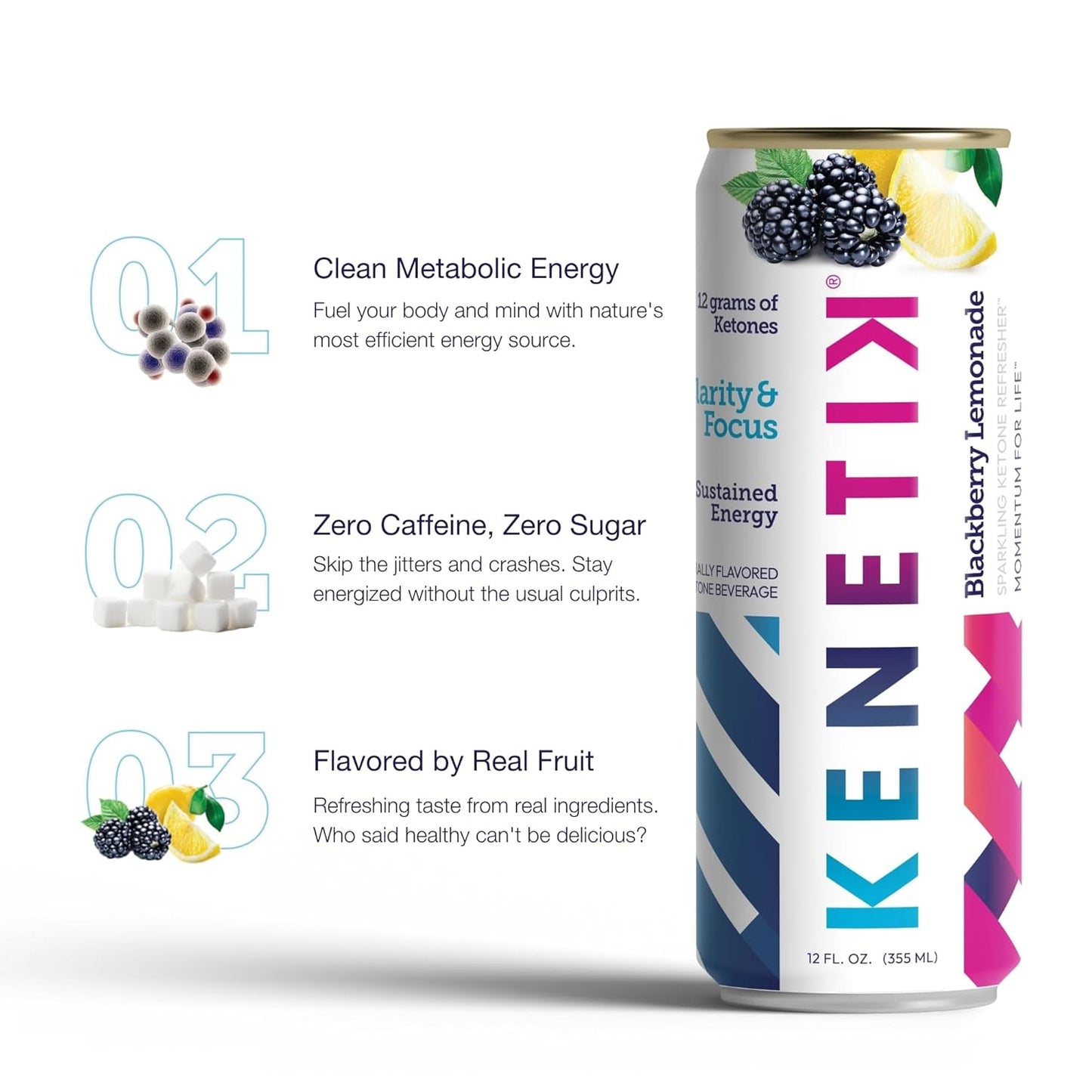KENETIK Nootropic Ketone Drink for Energy & Focus - Strawberry Peach (12 Pk)
