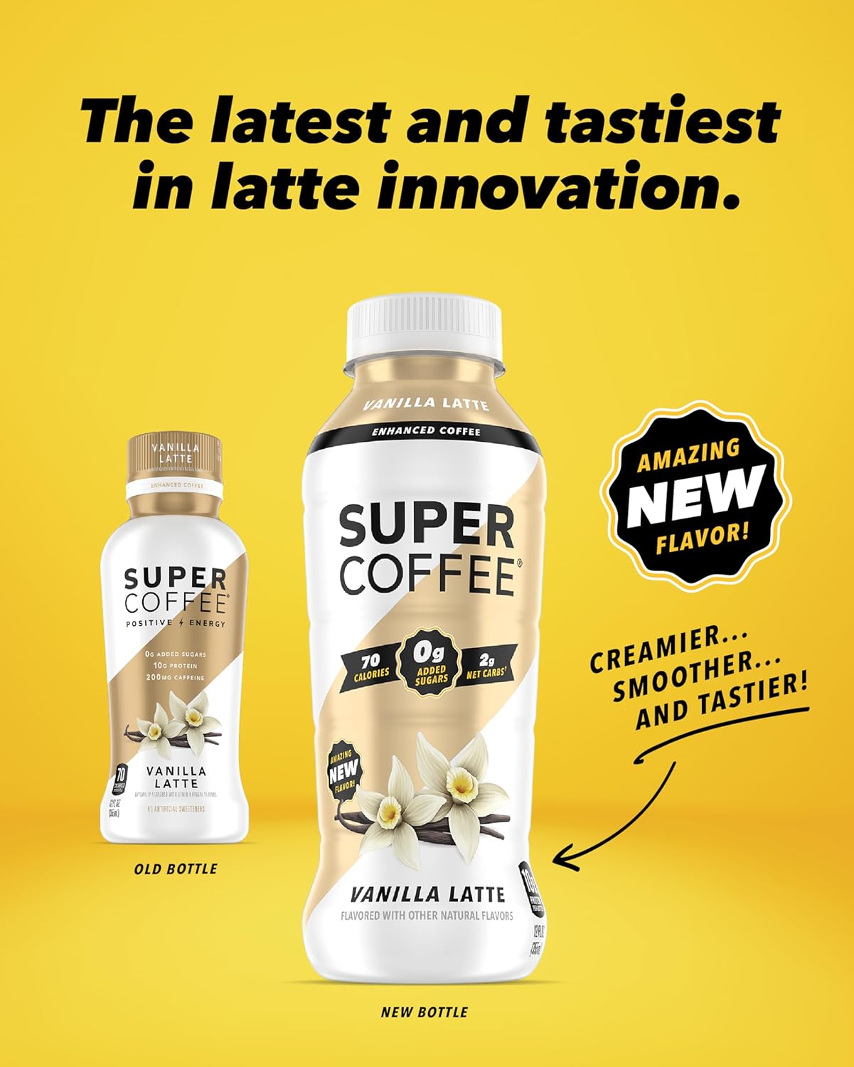 Super Coffee Vanilla Latte, Keto, Low Carb, 10g Protein (12oz, Pack of 12)