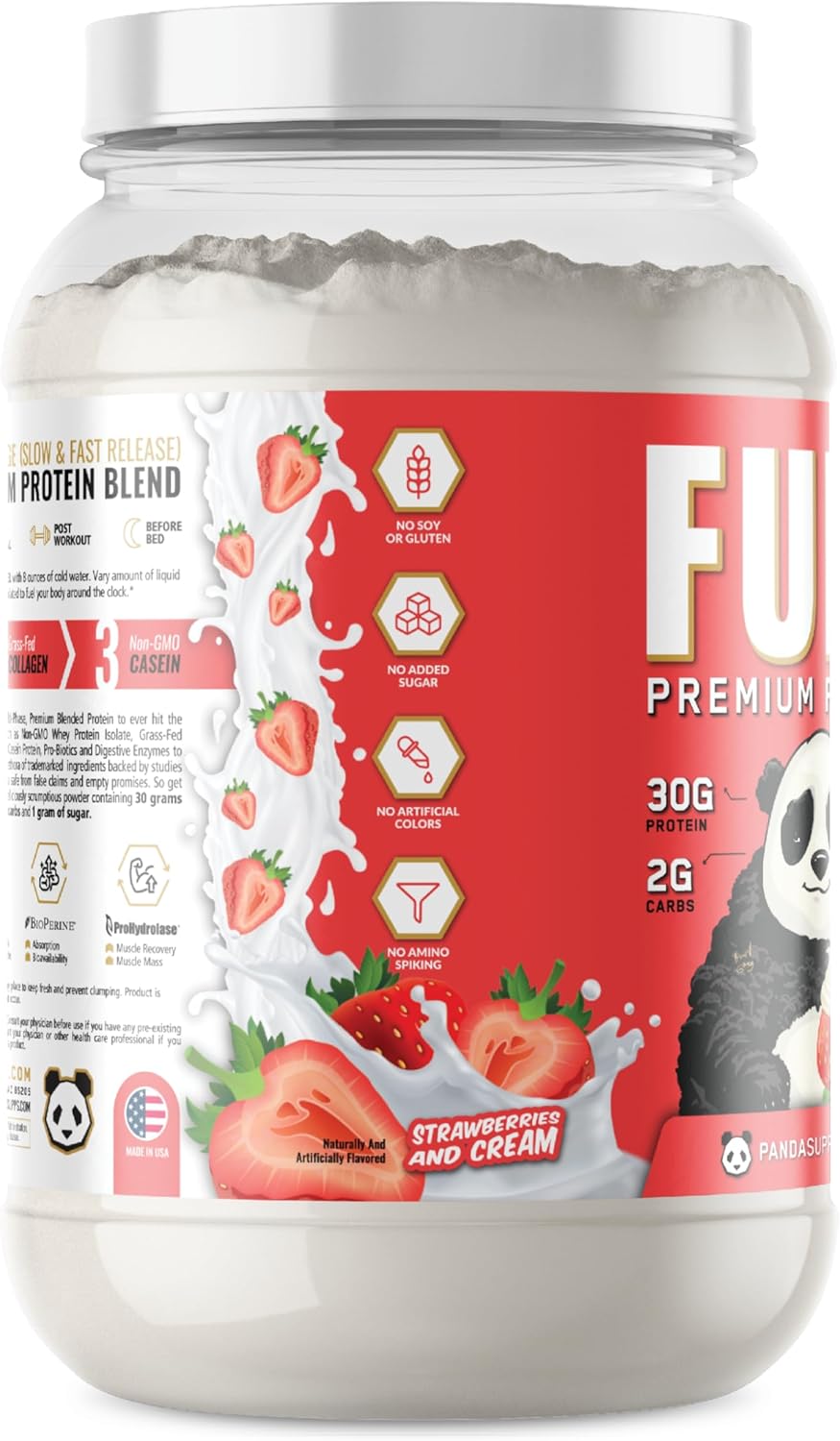 Panda Fuel Premium Protein, Collagen, Probiotics, Keto, 25 Servings (Strawberries & Cream)
