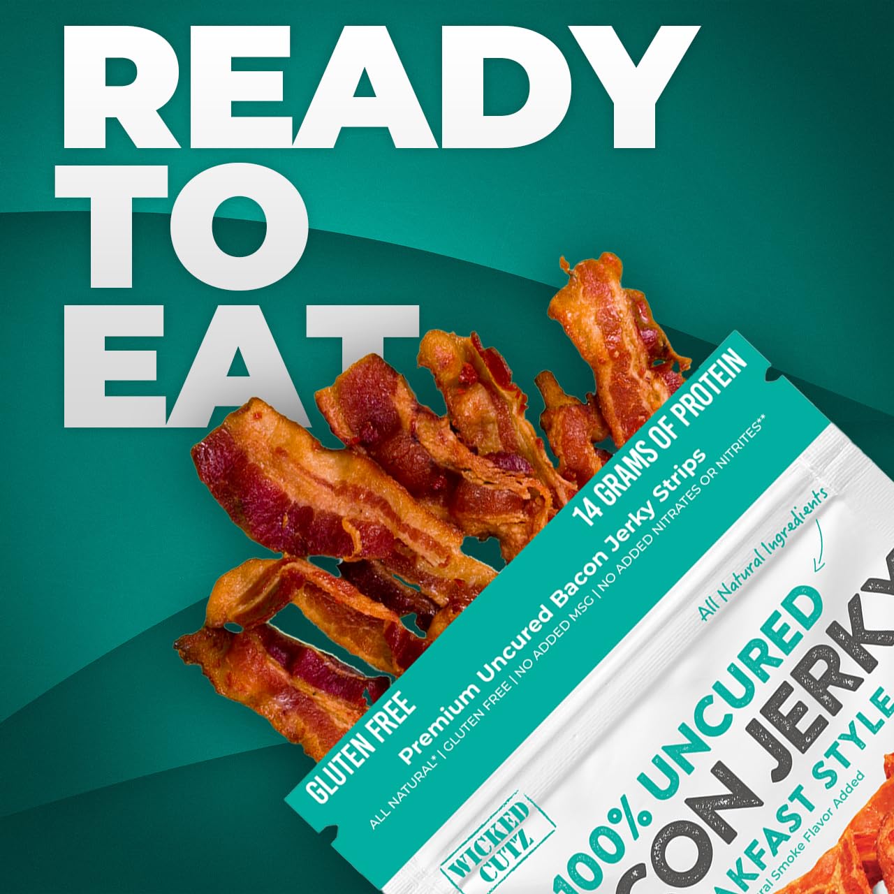 Breakfast Bacon Jerky, Tender & Gluten-Free, 14g Protein, Low Calorie (2 Bags)