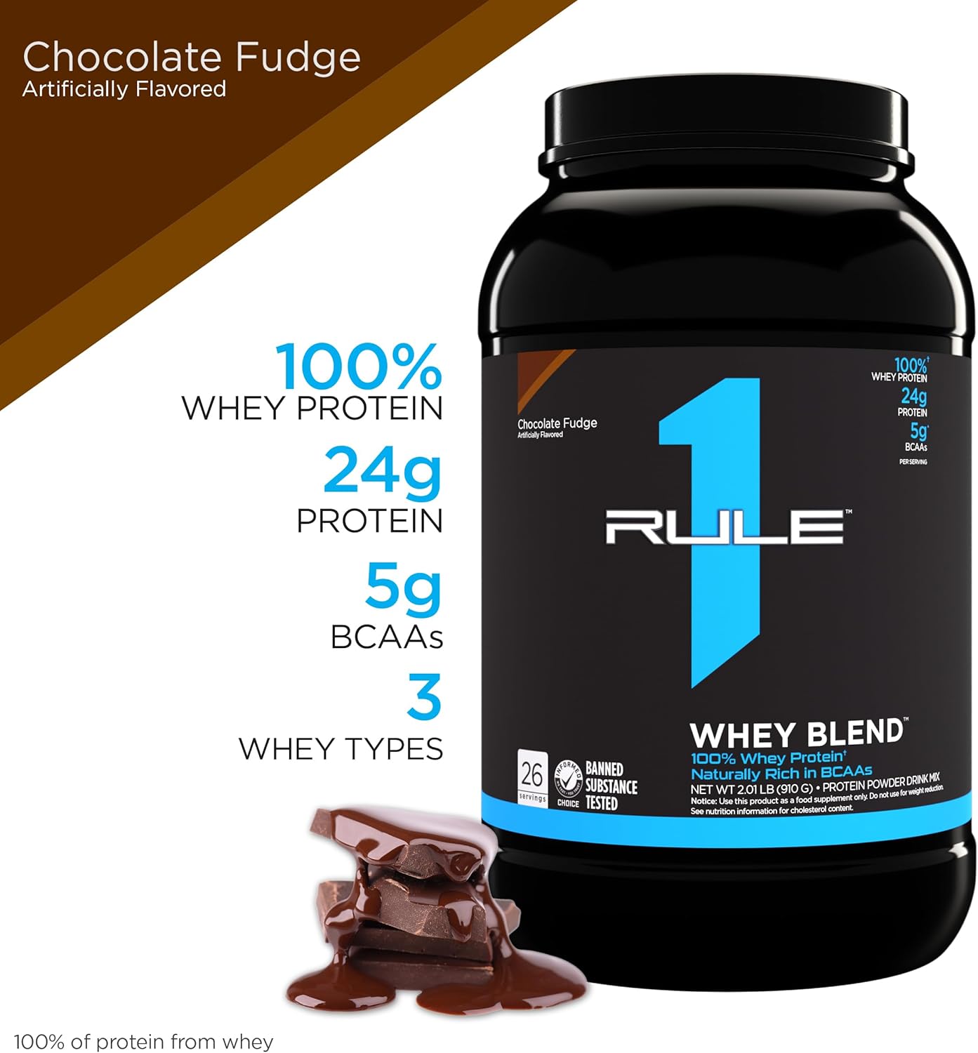 R1 Whey Blend Chocolate Fudge Protein (2lbs) - 24g Whey, EAAs, BCAAs