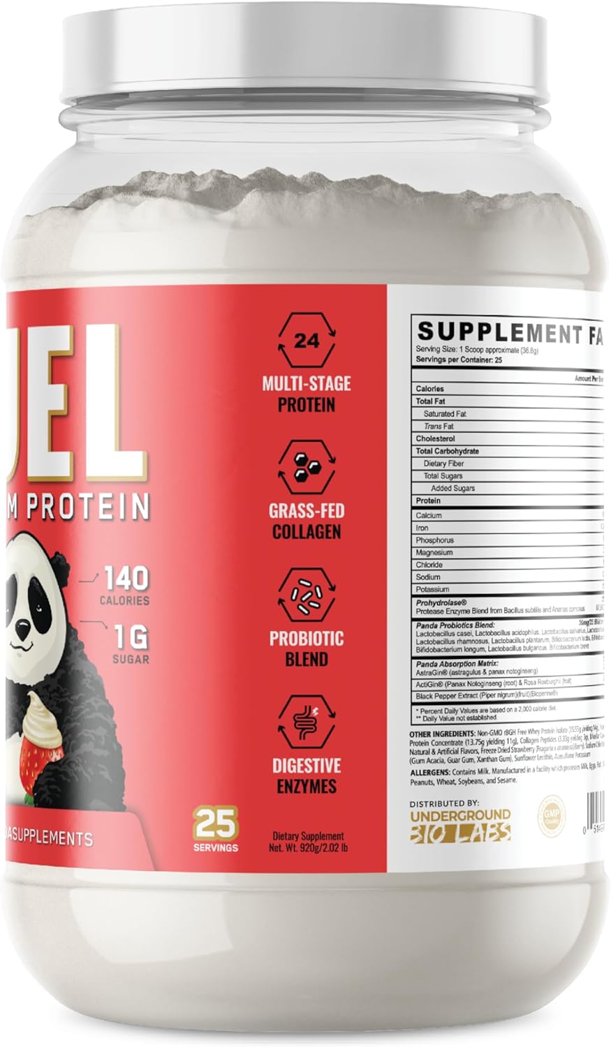 Panda Fuel Premium Protein, Collagen, Probiotics, Keto, 25 Servings (Strawberries & Cream)