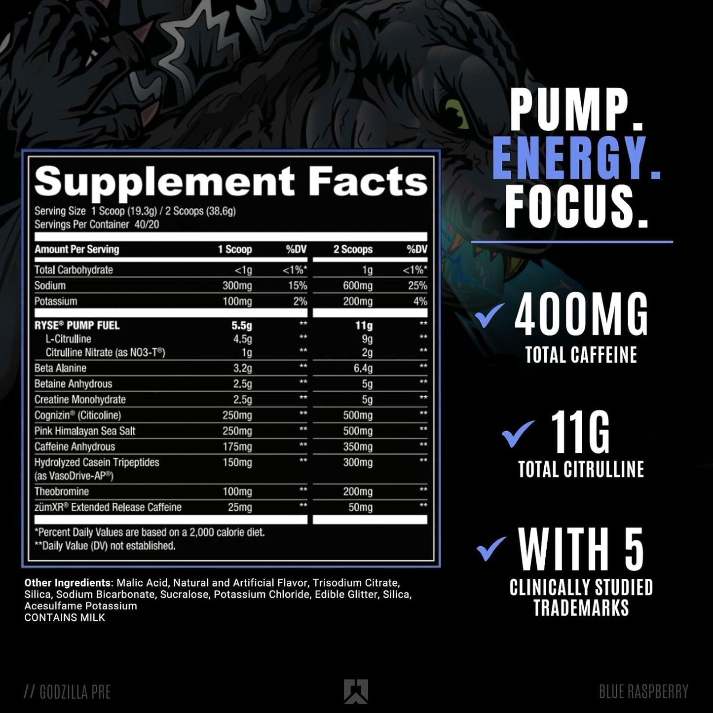 RYSE Noel Deyzel x Godzilla Pre Workout - Pumps, Energy, Focus (40 Servings)
