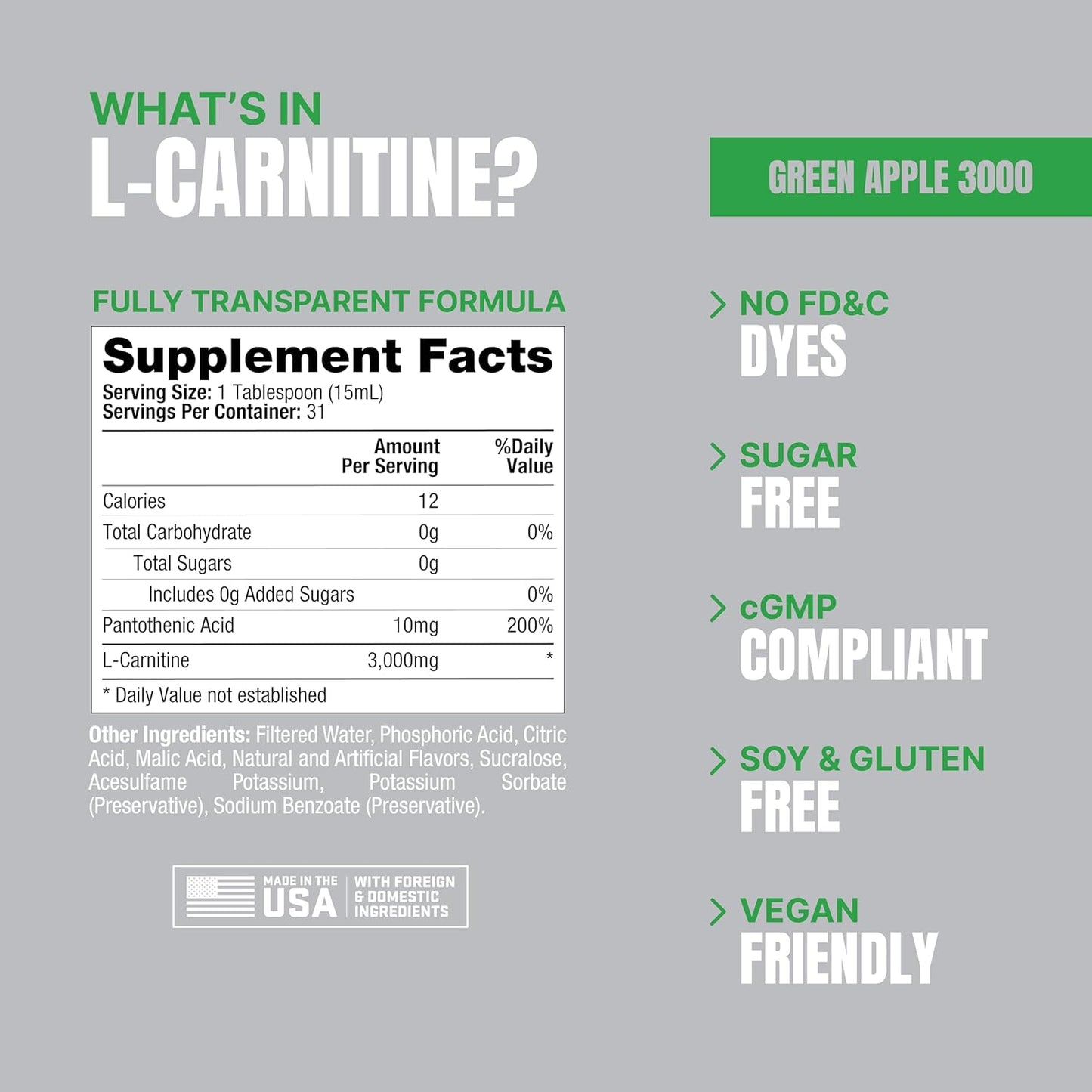 ProSupps L-Carnitine 3000 Liquid Shots for Performance & Recovery (31 Servings, Green Apple)
