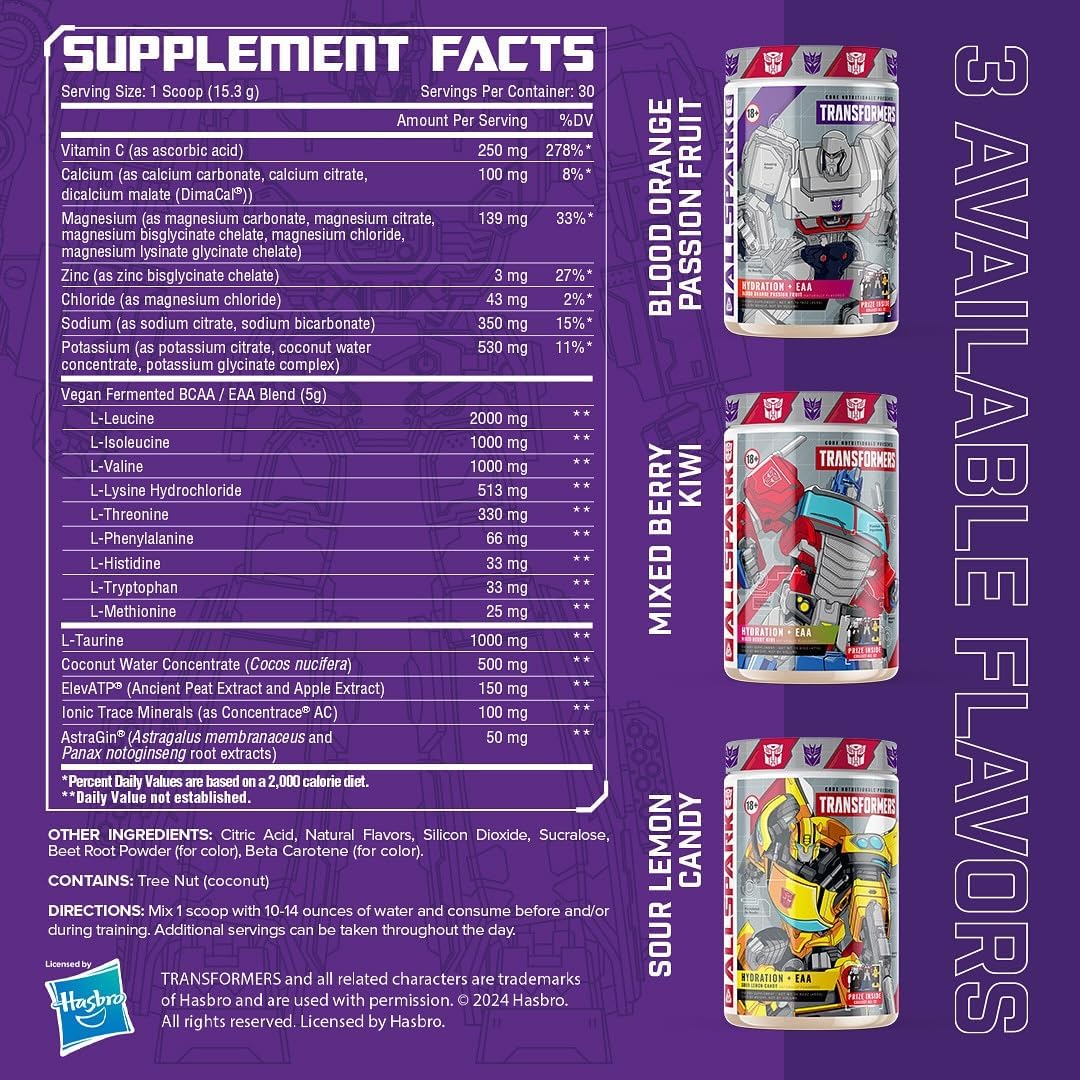 Transformers Allspark Hydration BCAA/EAA by Core Nutritionals with Free Optimus Prime (30 Servings, Mixed Berry Kiwi)