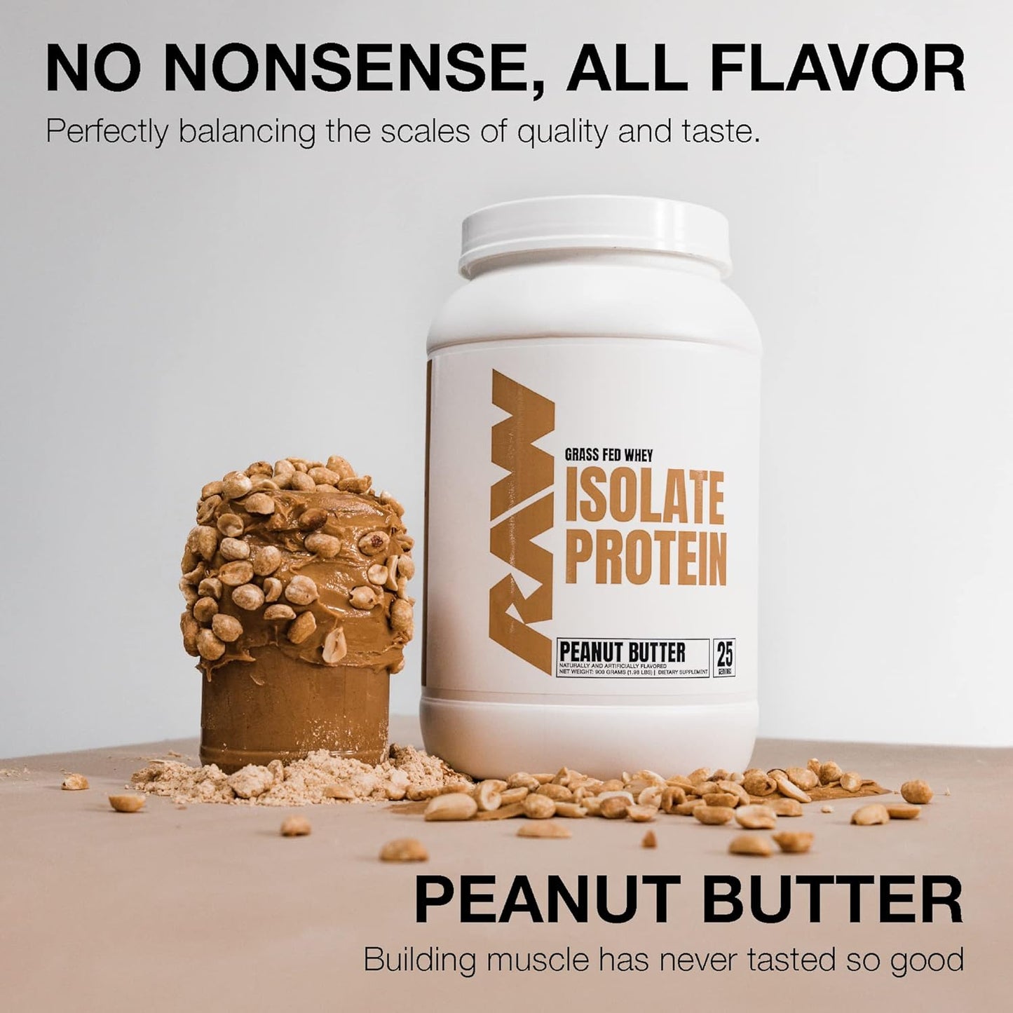 RAW Grass-Fed Whey Isolate, Peanut Butter - Low Fat/Carb, 25 Servings (1.6lb)