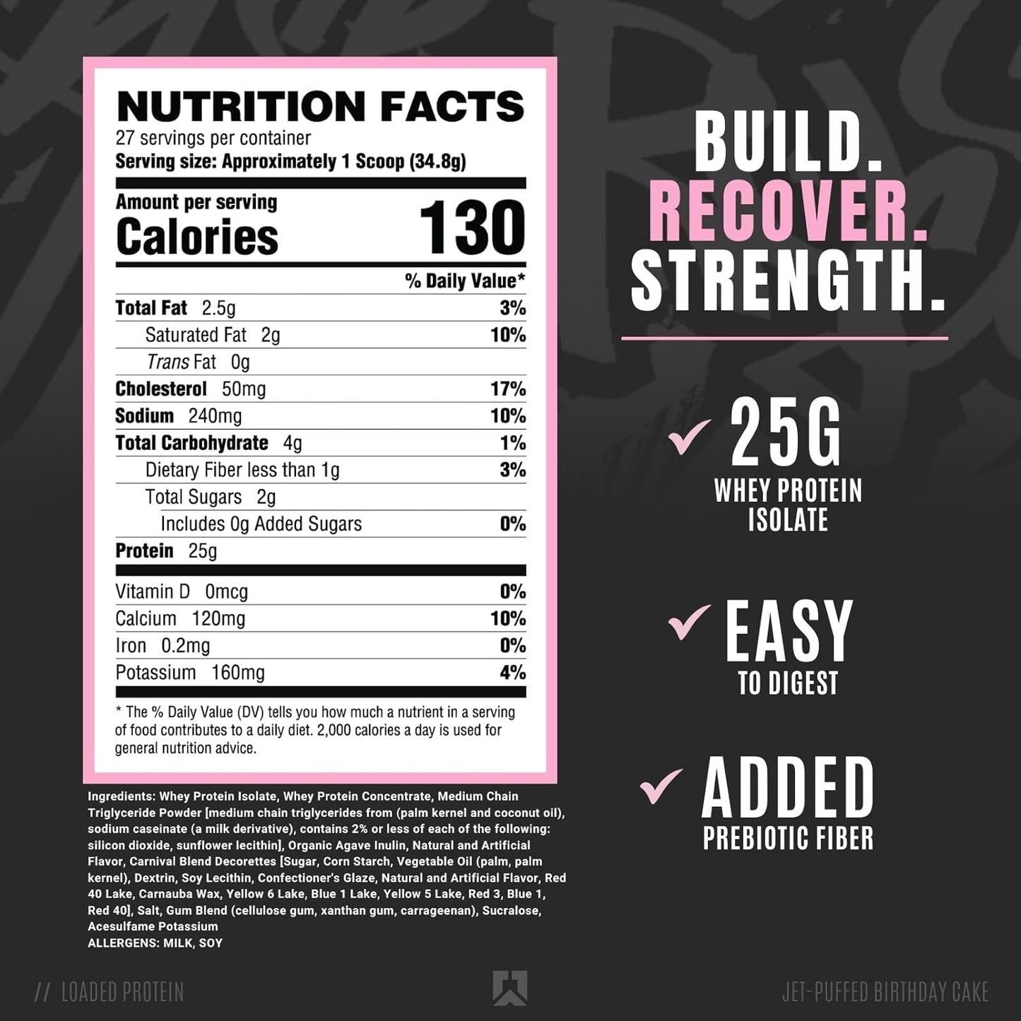 Ryse Loaded Protein Powder, 25g Whey, Prebiotics & MCTs (Birthday Cake, 27 Servings)