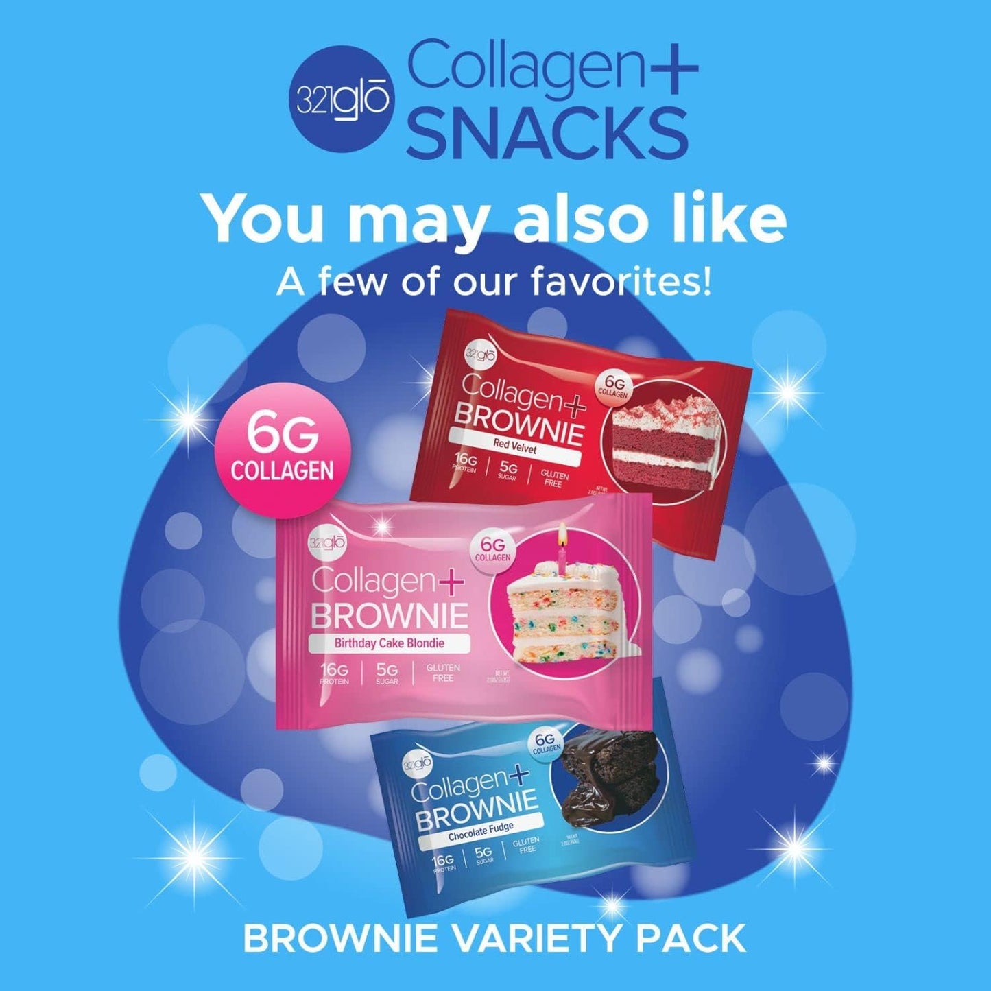 321glo Collagen Protein Brownie, Keto, Gluten-Free, Low Sugar (12 Pack, Chocolate Fudge)