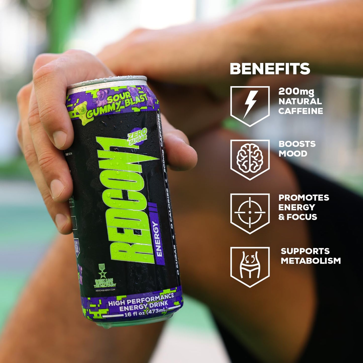 REDCON1 Sour Gummy Blast Energy Drink - Zero Sugar, 200mg Caffeine (12 ct)