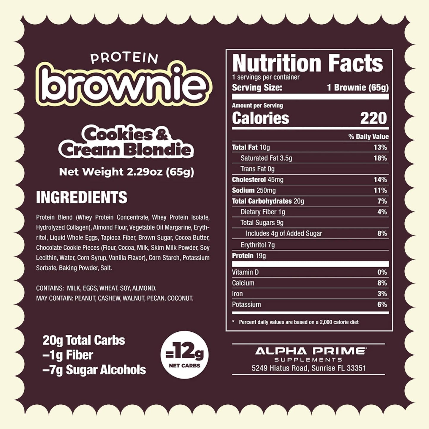 Prime Bites Protein Brownie - High Protein, Low Sugar (12 Bars, Glazed Cinnamon Roll)