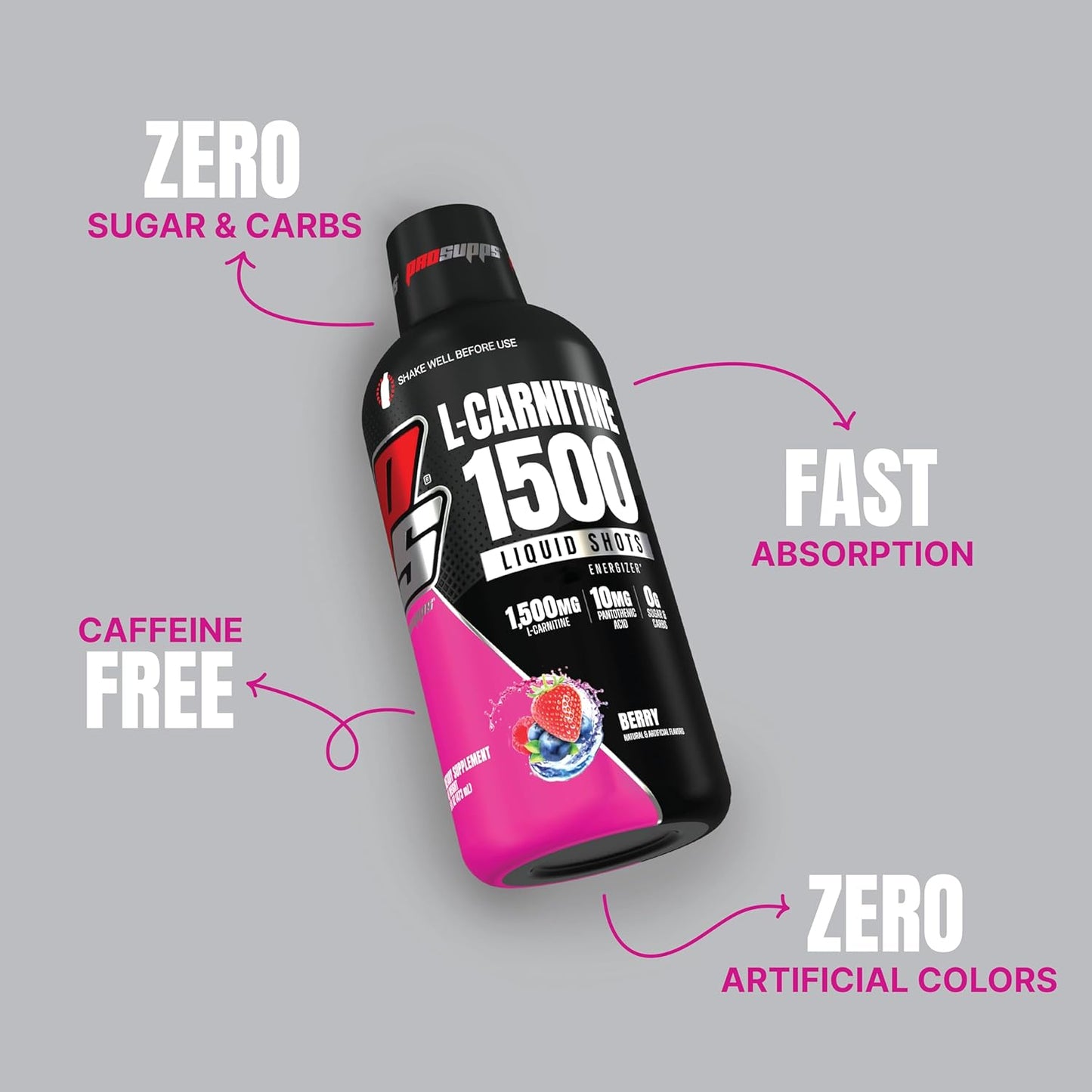 ProSupps L-Carnitine 1500 Liquid Shots for Men & Women (Berry, 31 Servings)