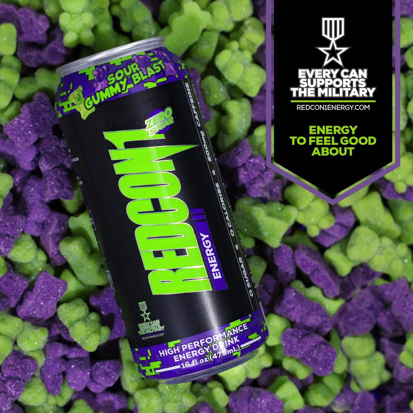 REDCON1 Sour Gummy Blast Energy Drink - Zero Sugar, 200mg Caffeine (12 ct)