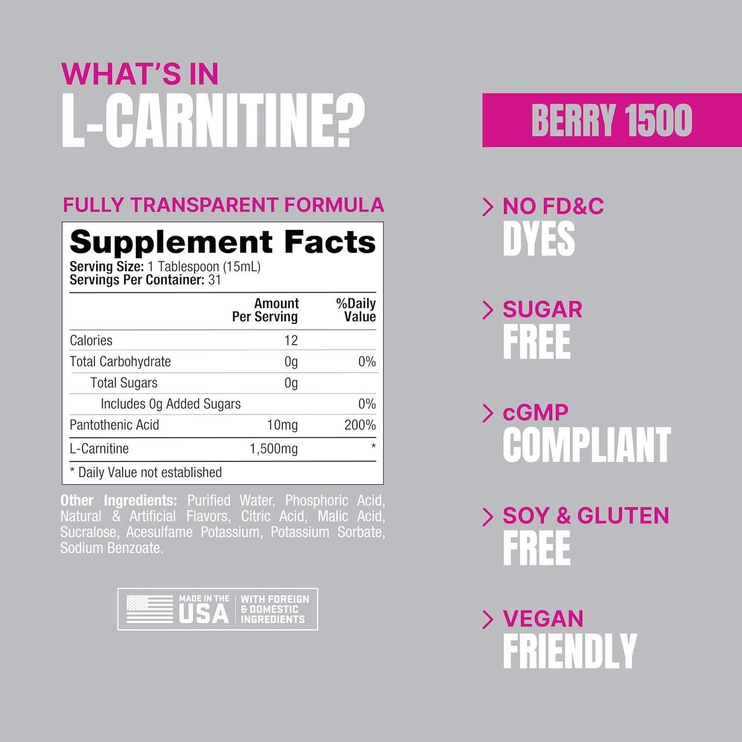 ProSupps L-Carnitine 1500 Liquid Shots for Men & Women (Berry, 31 Servings)