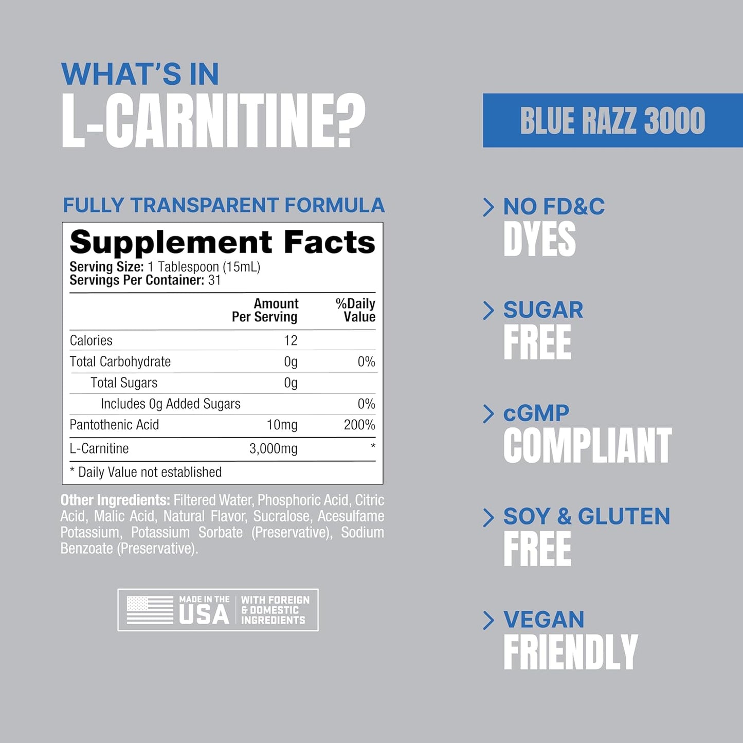 ProSupps L-Carnitine 3000 Stimulant-Free Workout Drink (Blue Razz)