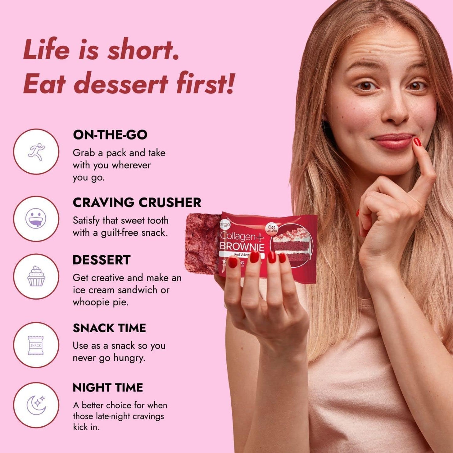 321glo Collagen Protein Brownie - Gluten Free Keto Snack (12 Pack, Red Velvet)
