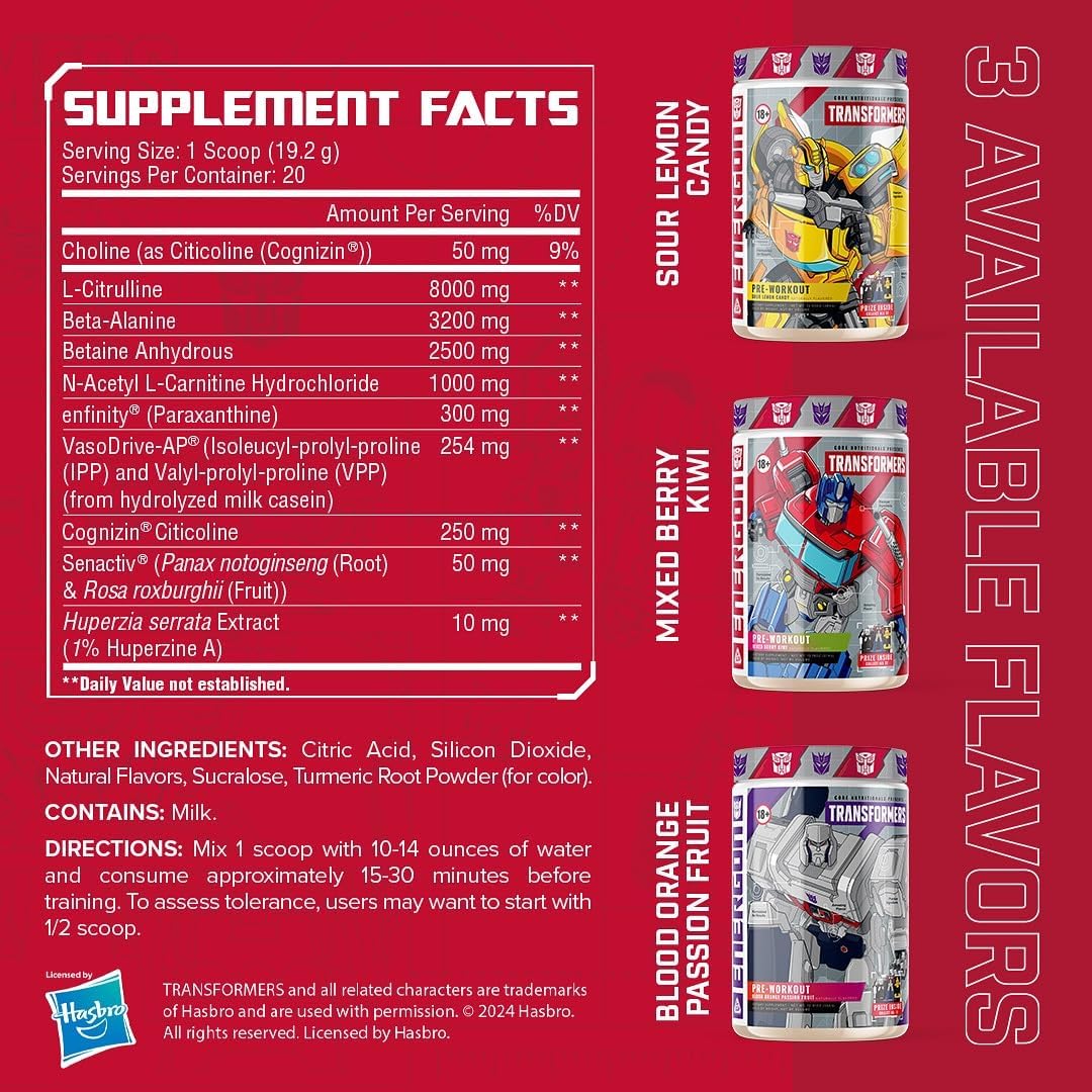 Core Nutritionals Transformers Energon Pre Workout, Mixed Berry Kiwi (20 Servings)