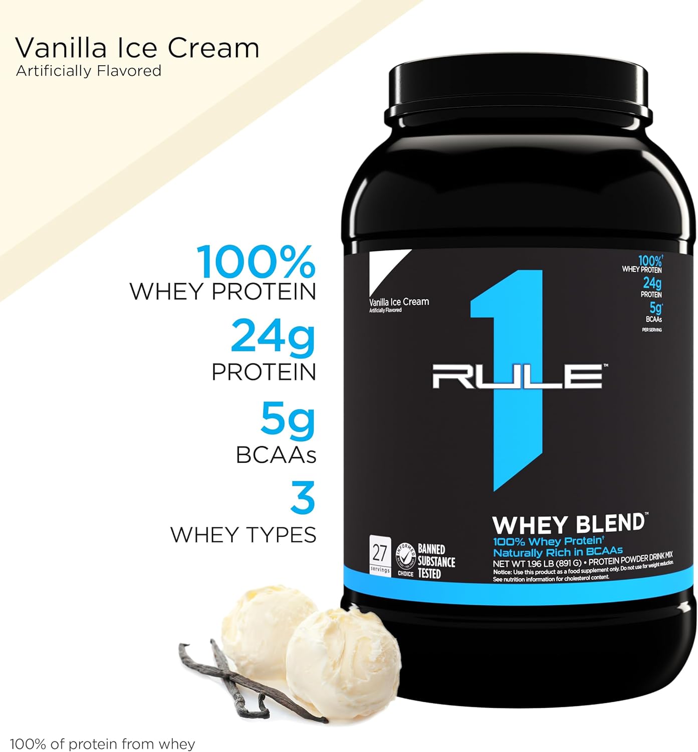 Rule One Proteins Vanilla Ice Cream Whey Blend with EAAs and BCAAs (2lbs)