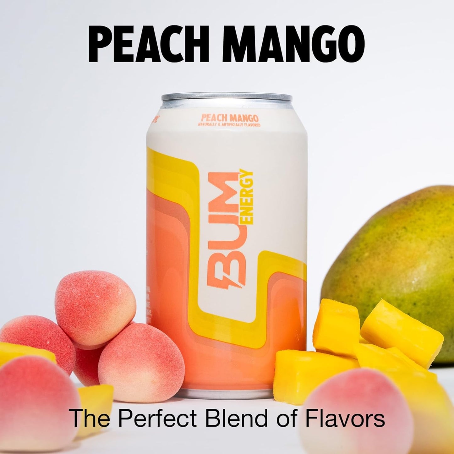 BUM Peach Mango Sugar-Free Energy Drink (12 oz, Pack of 12)