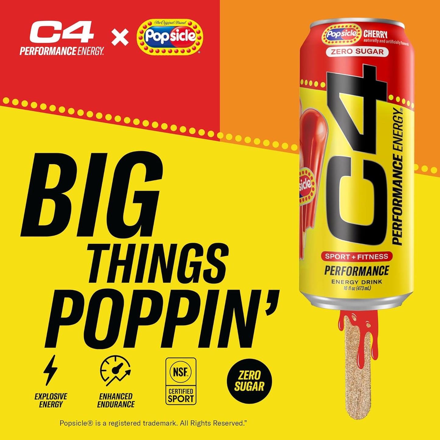 Cellucor C4 Energy x POPSICLE Cherry, Sugar-Free Pre-Workout Drink (16oz, 12pk)